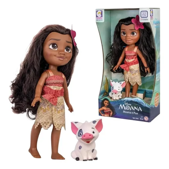 Boneca Infantil Princesa Moana E Porquinho Pua Cotiplás
