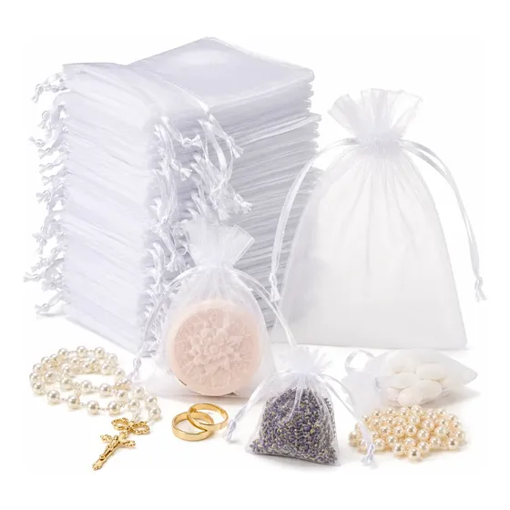 Kit 100 Saco Organza Tule 10x15 Saquinho Branco Lembrancinha