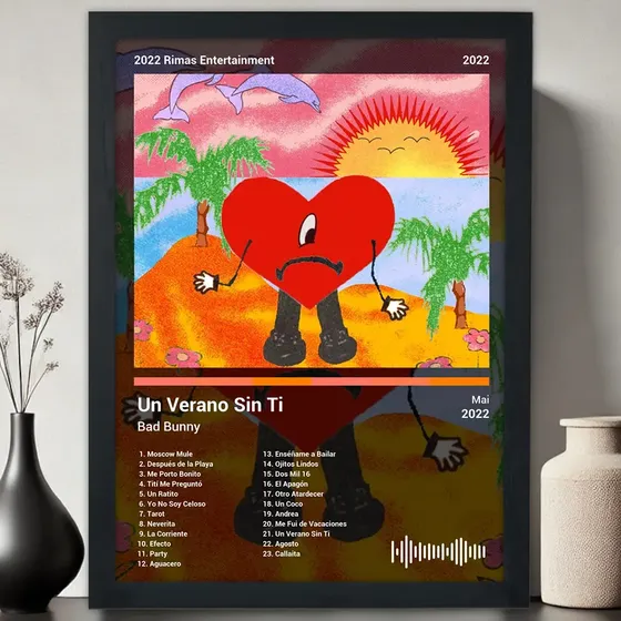 Quadro Bad Bunny - Un Verano Sin Ti (black) - Com Vidro