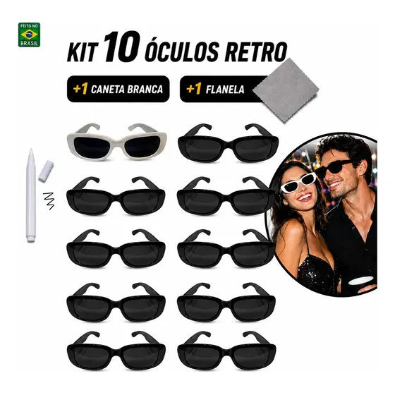 Kit 10 Óculos Retrô + Caneta - Formaturas Casamentos Festas