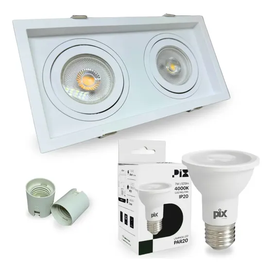 Spot Duplo Recuado Par20 Moon + 2 Lâmpada Led 7w 4000k Pix