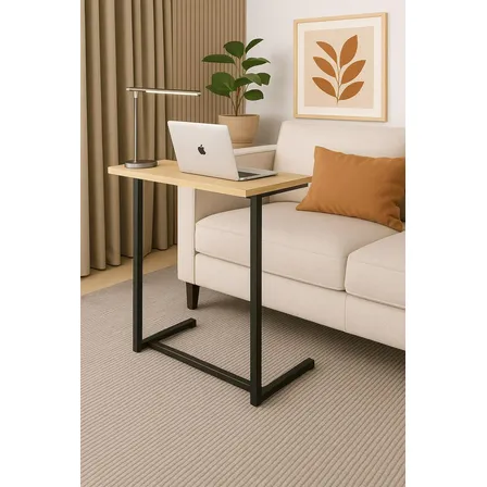 Mesa Apoio Centro Suport Lateral Notebook Sofá Ferro Madeira