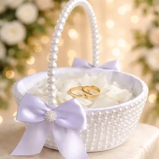 Cesta Florista De Daminha Para Casamento Branca Com Pérolas