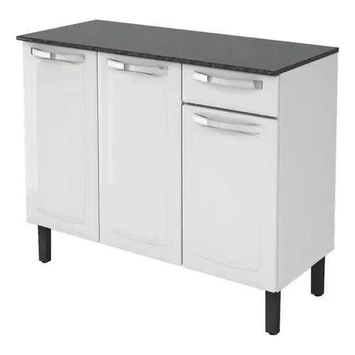 Balcão De Cozinha Itatiaia Rose 3 Portas 1 Gaveta Branco Branco