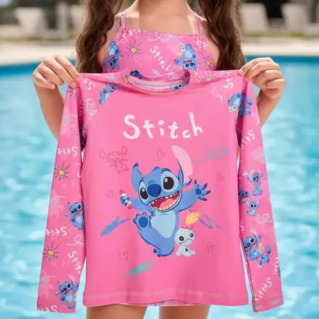 Biquíni + Camiseta Manga Longa Moda Praia Stitch Uv50+