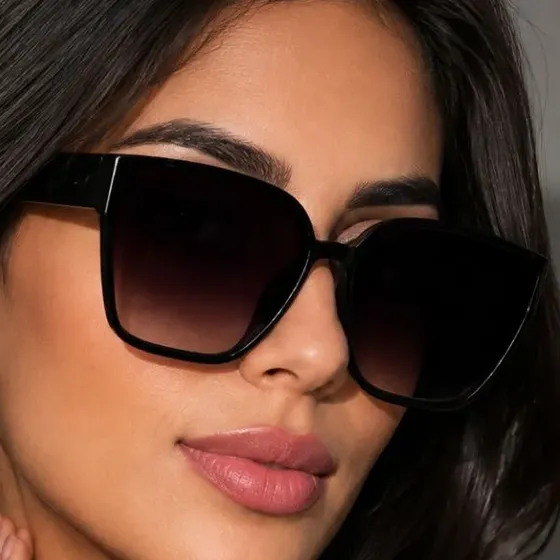 Óculos De Sol Preto Quadrado Feminino Grande Marca Seven