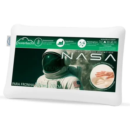 Travesseiro Nasa Viscoelástico Confortável Extra Alto 17cm Branco