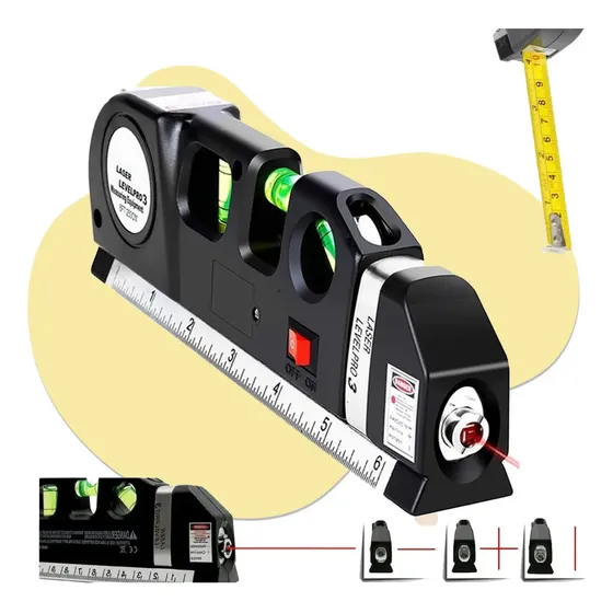 Nivel A Laser Nivelador 3 Linhas Trena Régua Profissional