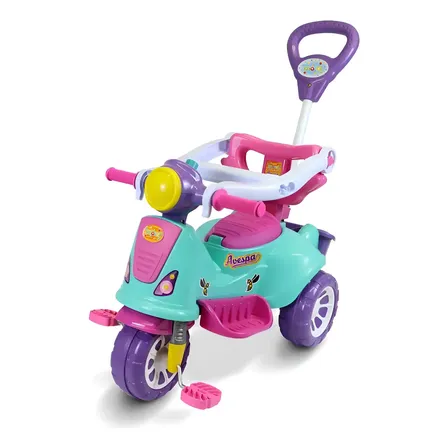 Triciclo Avespa Pink Empurrador Criança Bebê Maral Passeio Pink