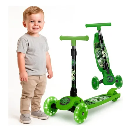 Patinete Infantil Menino 3 Rodas Led Hulk Dobravel Patinete Infantil Menino 3 Rodas Verde Hulk