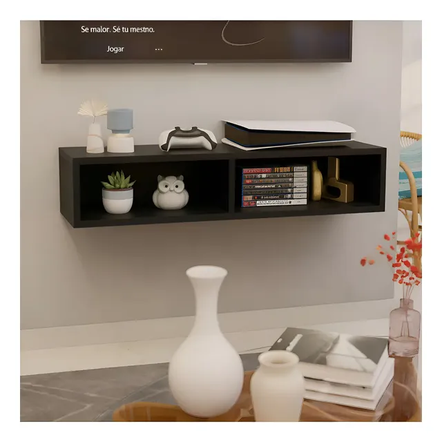Rack Nicho Suspenso Mdf Moderno Tv Estante Jogos Decoração Preto