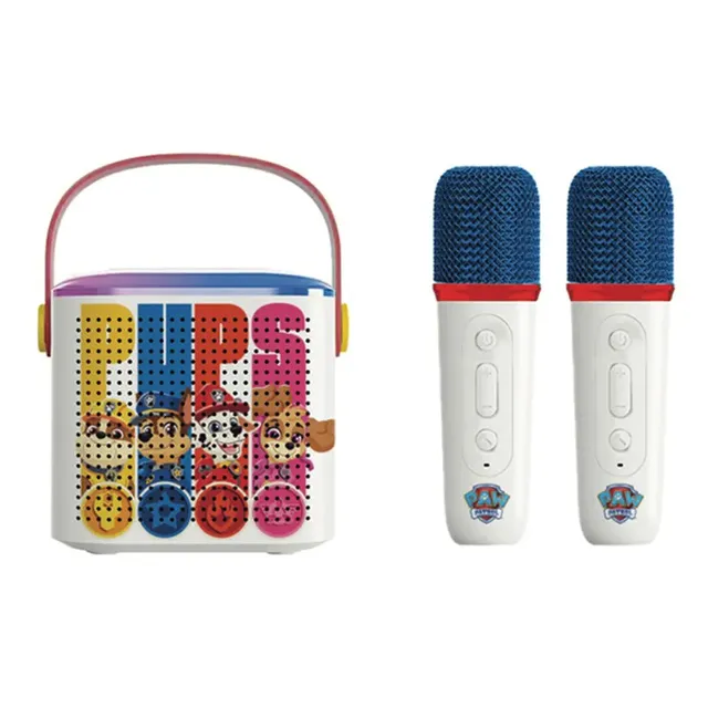 Caixa De Som Bluetooth Karaokê Infantil Patrulha Canina Branco Com Detalhes Coloridos