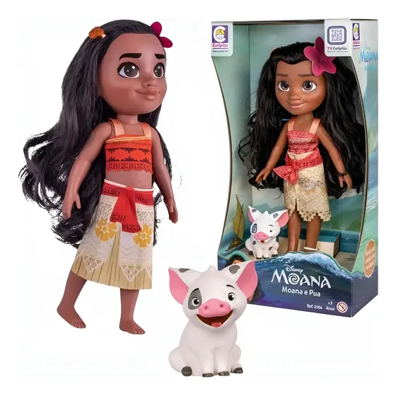 Boneca Moana Com Puá 36cm Princesa Disney Cotiplás