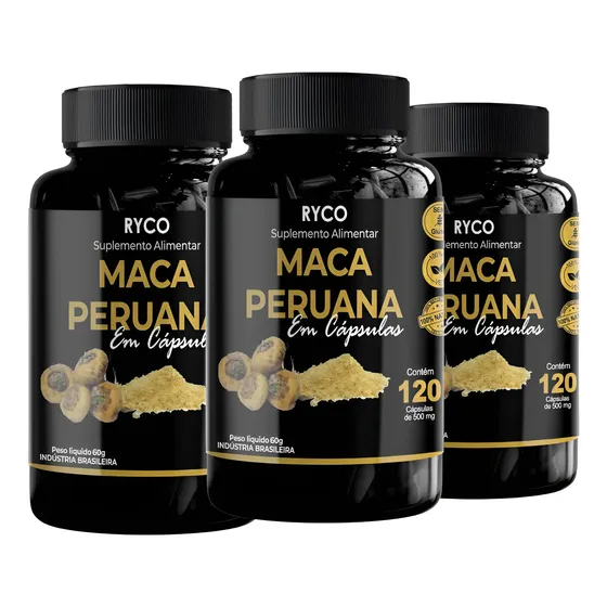 3x Maca Peruana 120 Cápsulas Original- Envio Já Sem Sabor