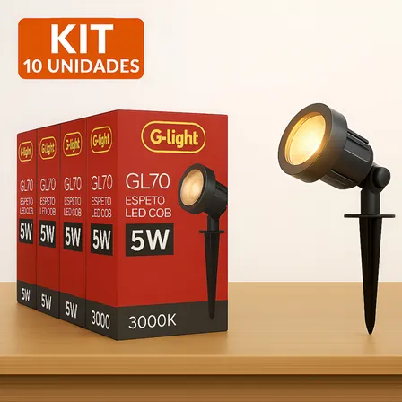 Kit 10 Espetos Luminaria Jardim Luz Led 5w Prova Água Bivolt 110v/220v Preto Branco Quente 3000k