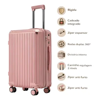 Mala Roma 10kg Rodas Duplas 360° Carrinho Ajústavel Promoçao 09 - Roma Rosa Gold Listras