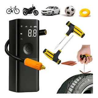 Calibrador Compressor Bomba Ar Carro Moto+ Kit Reparo Pneu