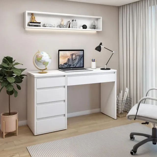 Escrivaninha 5 Gavetas 100% Mdf Berlim Yescasa Branca