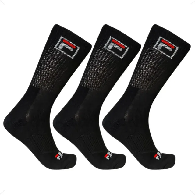 Kit Meia Fila Fbox 3 Pares Cano Alto Confortável Promoção Preto Logo 39-43