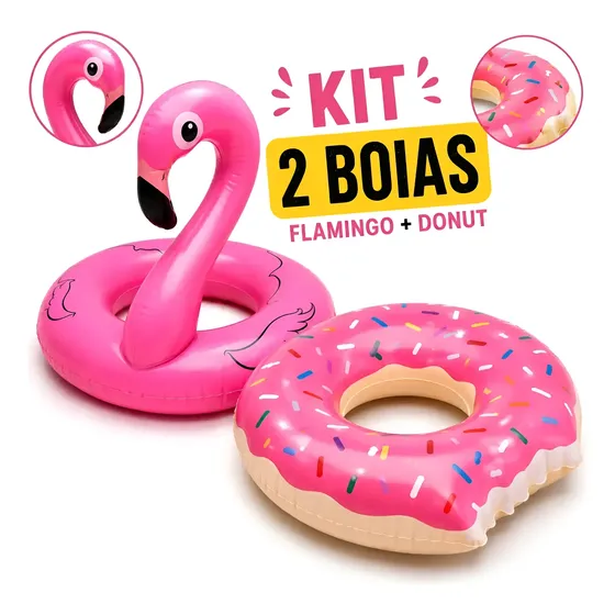 Kit 2 Boias Flamingo Donuts Piscina Infantil E Adulto 90 Cm