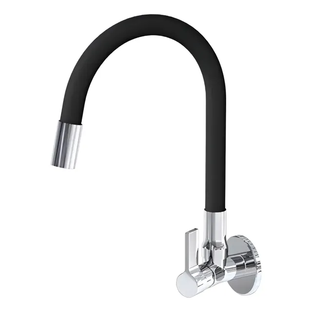 Torneira De Cozinha Gourmet Parede Flexível Preta 1/4 Volta