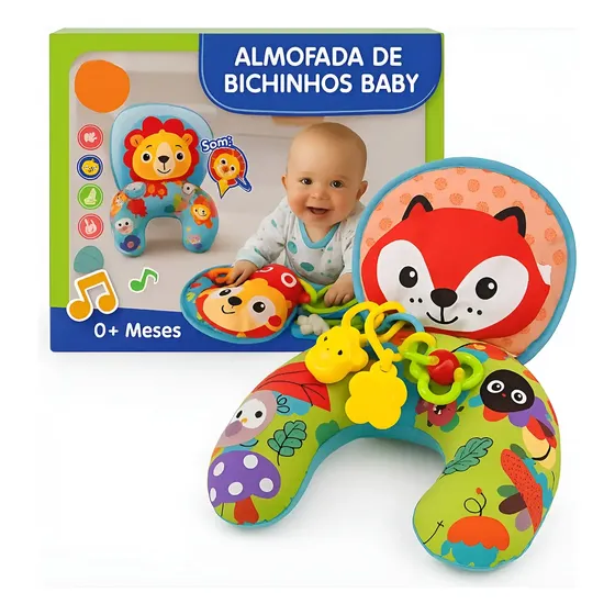 Almofada Tummy Time Bebê Interativa Com Chocalho Educativa