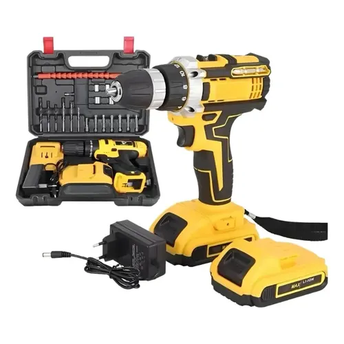 Parafusadeira Furadeira Elétrica 21v Com 2 Baterias + Maleta