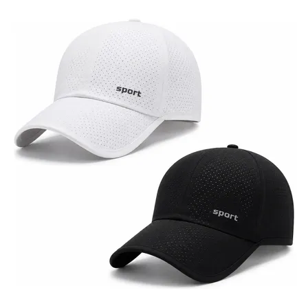 Kit 2 Boné Esportivo Confortável Secagem Rápida Dry Fit Preto E Branco Regulagem Ajustável Liso