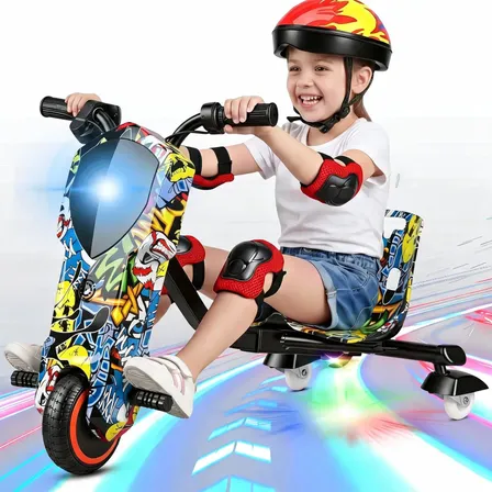 Patinete Triciclo Infantil Drift Elétrico Led Bluetooth 15km Grafite Colorido