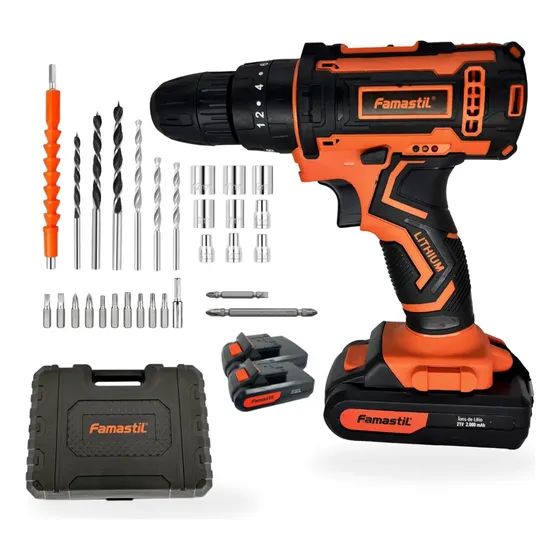 Parafusadeira Furadeira Impacto 21v 2 Baterias Kit 35 Peças