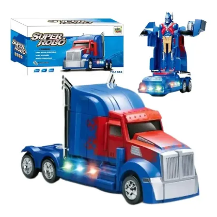 Caminhão Robô Transformers Carro Luz Som Musical Infantil Optimos Prime Azul