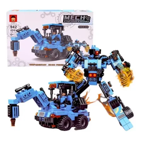 Blocos Montar Robô Transformável Escavadeira Infantil 2 Em 1