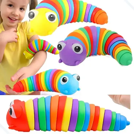 Kit 2 Brinquedos Lagarta Lesma Articulada Fidget Toy Slug 3 Colorido