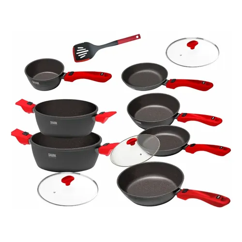 Jogo De Panelas Ichef Polishop Ultra Com 7 Peças C/ 3 Tampas Vermelho