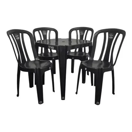 Kit Mesa Quadrada Monobloco 4 Cadeiras De Plastico Preto 182