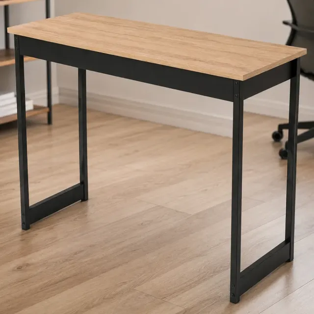 Mesa Escrivaninha Industrial 90cm Com Estrutura Metalon Mel/preto