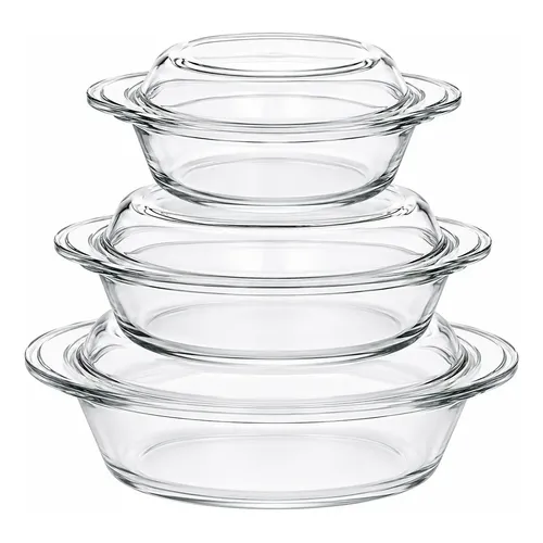 Kit 3 Tigelas Terrina Tampa De Vidro 2,8lt 2,3lt 1lt Marinex