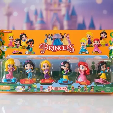 Kit 6 Princesas Disney 9cm Infantil Mini Bonecas Action Figu