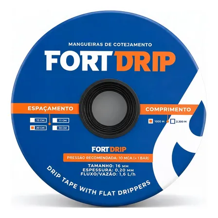 Mangueira Gotejadora Irrigação 2300m 20cm 1,6l/h Fortdrip Azul