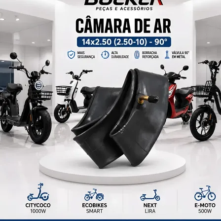 Camara Ar Scooter Bicicleta Eletrica 14x250 Aro 10 Bico 90