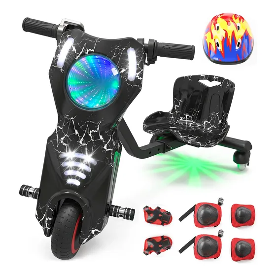 Patinete Triciclo Infantil Drift Elétrico 250w 36v Bluetooth Raio Negro