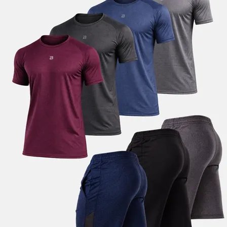 Kit 7 Peças 4 Camisetas 3 Shorts Academia Premium Dry Fit Multicolorido Dry-mescla P