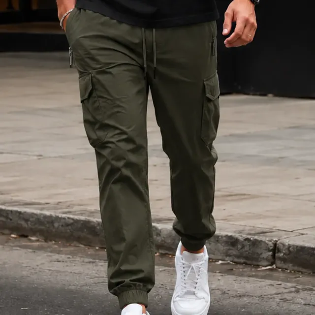 Calça Jogger Masculina Cargo Poliamida Com Elastano Verde Militar Liso M - 40/42