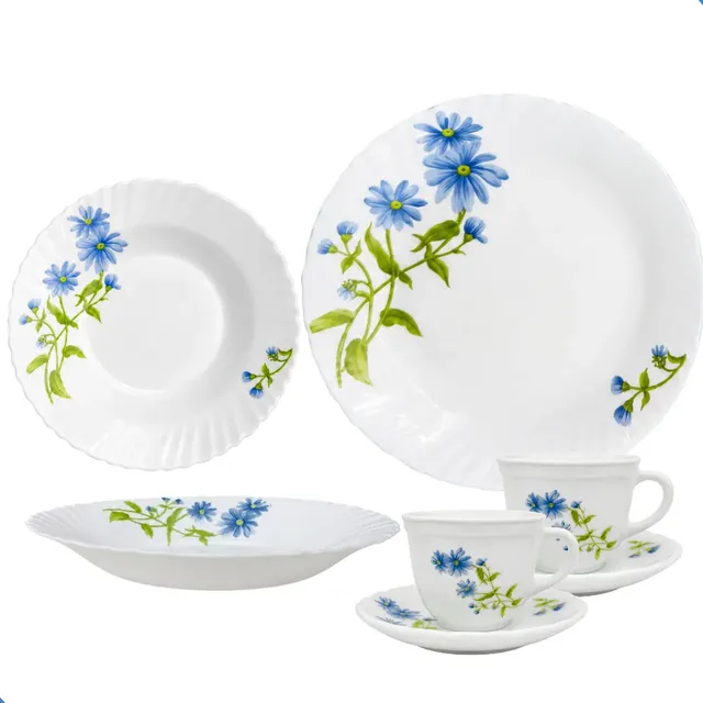 Aparelho De Jantar E Chá 20 Peças Vidro Opaline Branco Branco Floral