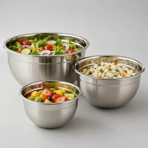 Kit 3 De Bowls Em Inox Tigelas Bacias Saladeira Confeitaria