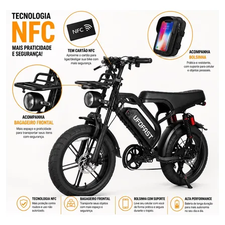 Bicicleta Bike Eletrica V9 Max 1000w 48km Freio Hidraulico Preto 20