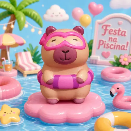 Squishy Capivara Fofinha Colecionável Tik Tok Kawaii Boia Rosa