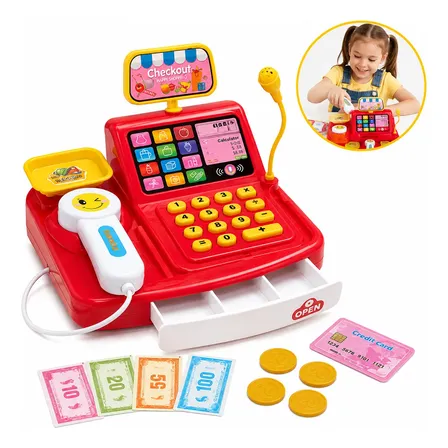 Caixa Registradora Infantil Luz Som Scanner Brinquedo Mercad Vermelho