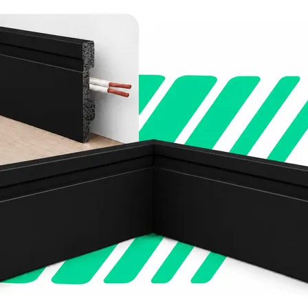 20m Rodapé Poliestireno 10cm Resistente Umidade Livre Pragas Preto Frisado