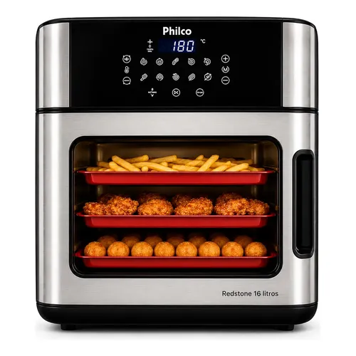 Air Fryer Forno Philco 16l Porta Removível Redstone Digital Prateado 220v